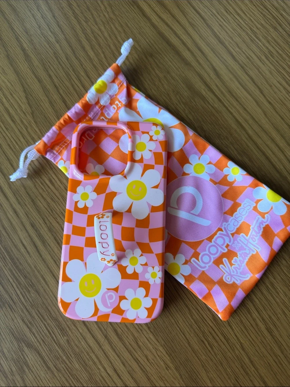 Loopy x Krista Horton Case Pink & Orange Daisy with Grip Loop, iPhone 14 Pro